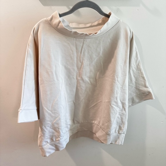 Planet by Lauren G Cream Stretch Knit Boxy 1/2 Sleeve Mock Neck Top Size 2 - Picture 1 of 8